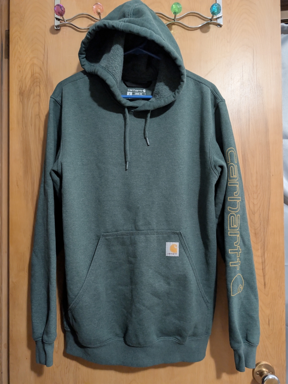 Carhartt Olive Green Hooded Sweatshirt with Sleeve Logo